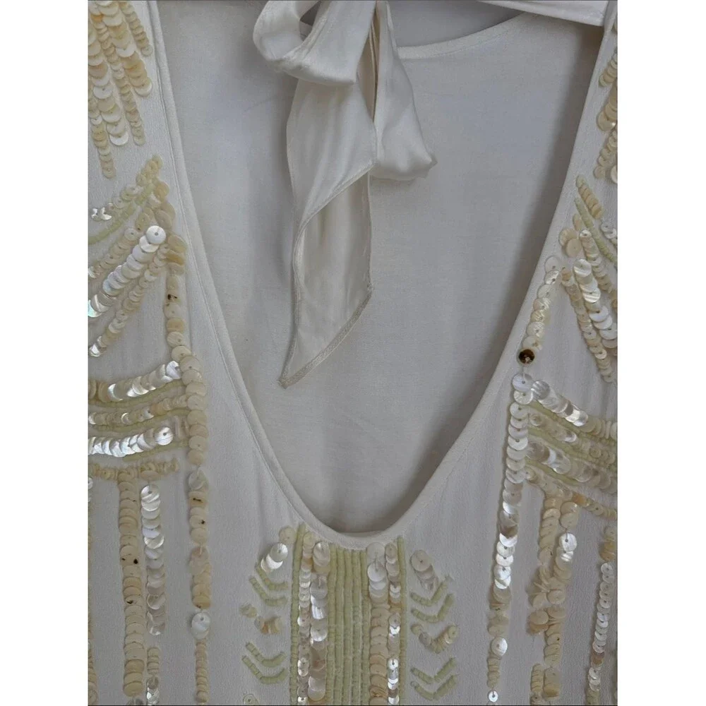 FREE PEOPLE LIMITED EDITION Ivory Art Deco Embellished Mini Dress Sequin Rare
